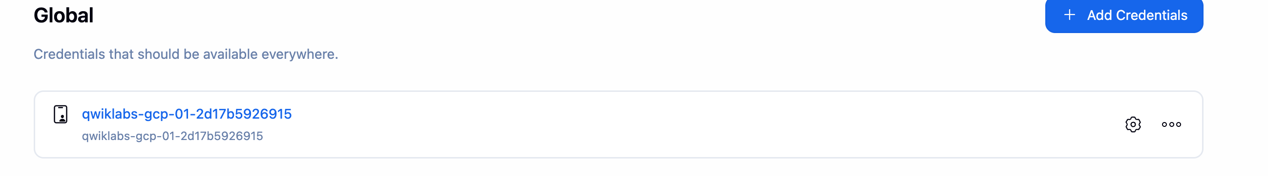 Global credentials (unrestricted) page