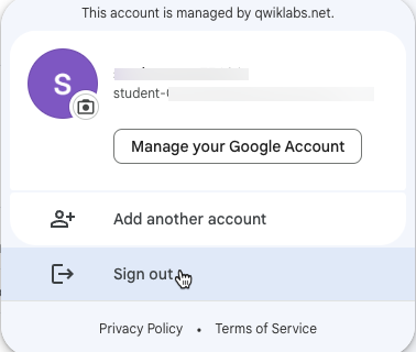 sign out page for qwiklabs.net student acct