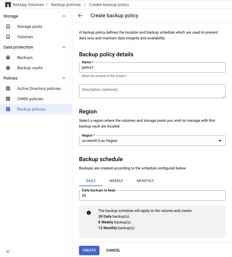 Create a backup policy