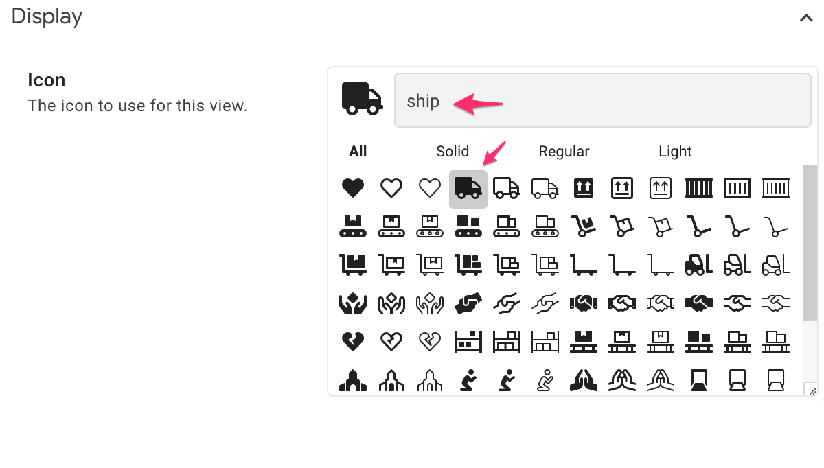 A highlighted icon within the search results for "ship".