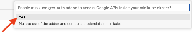 Enable minikube gcp-auth addon prompt