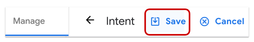 Intents tab with Save button highlighted