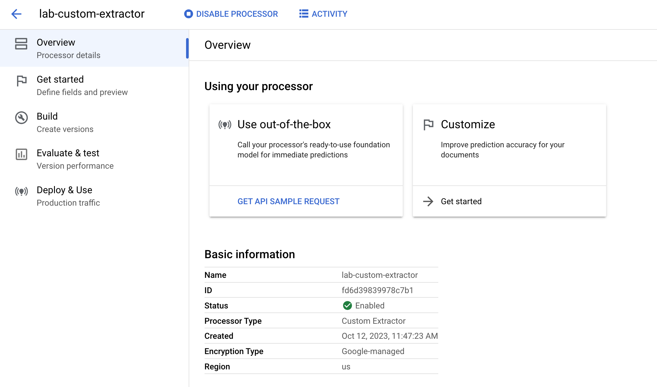 Custom Document Extraction overview page