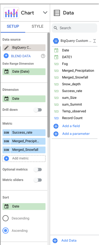 Data column displays data by ascending dates