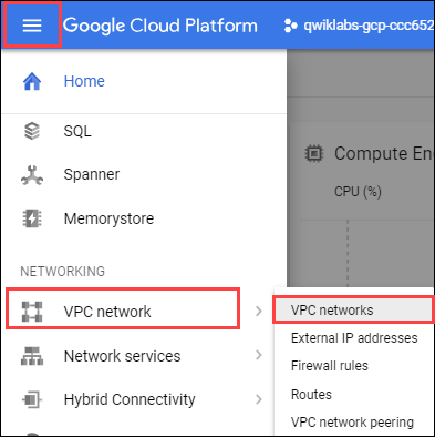 The navigation path to the VPC networks option