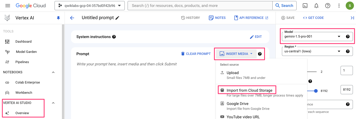 Vertex AI Studio prompt