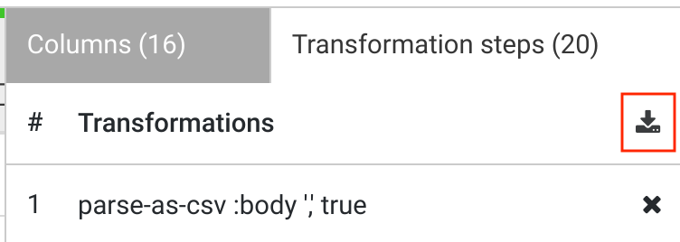 Highlighted Download icon on the Transformation steps page