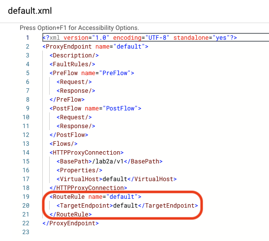 Initial RouteRule highlighted in the code