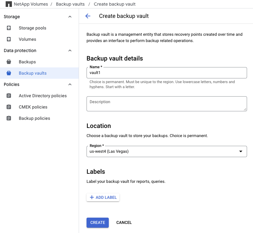 Create a backup vault
