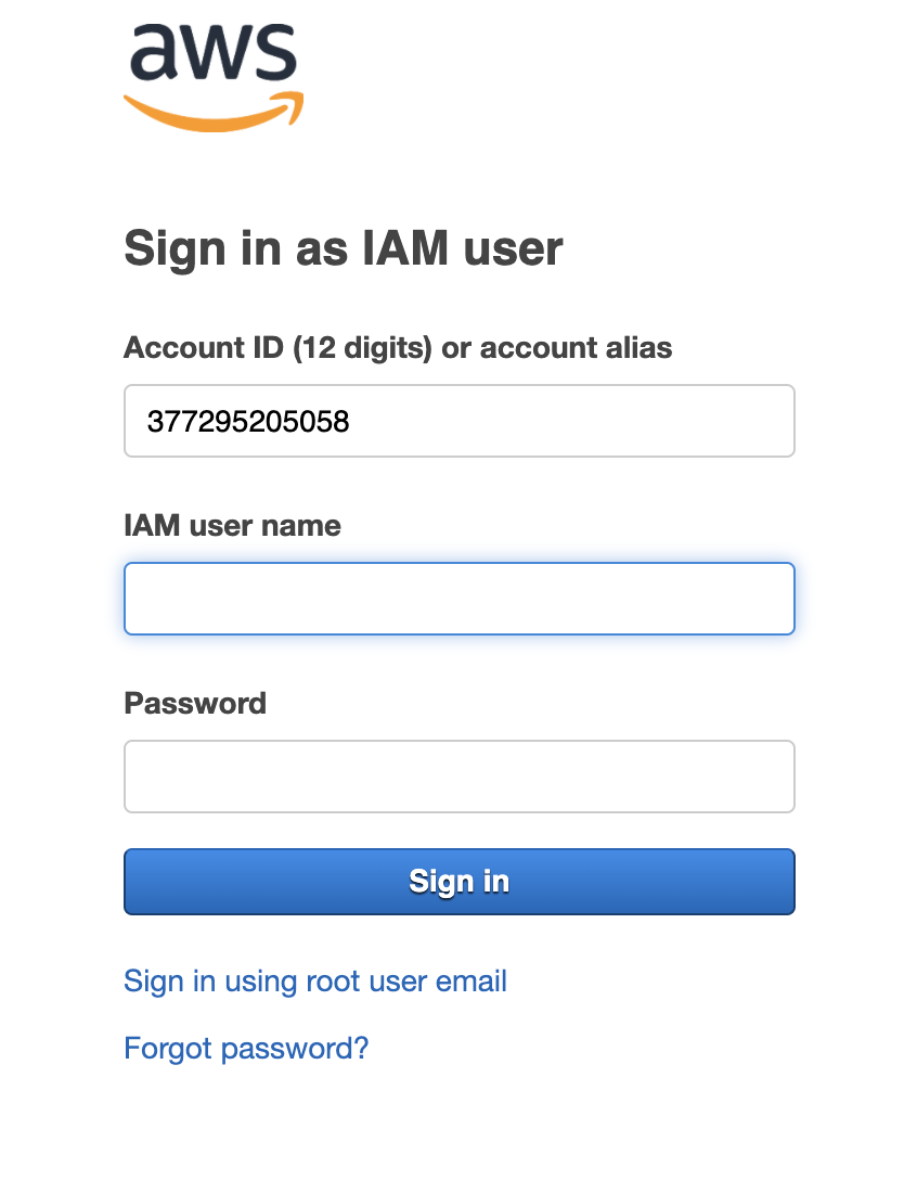 AWS console login page