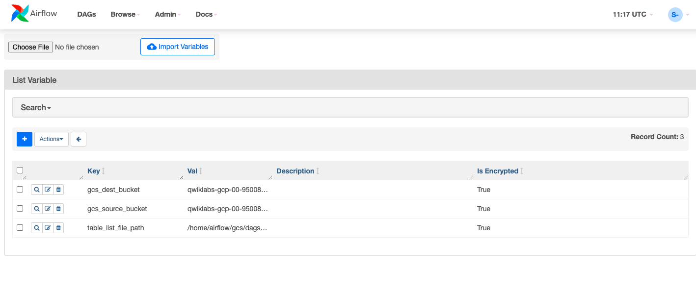 Variables page