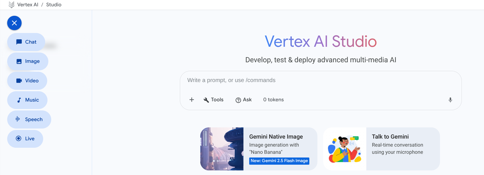 Vertex AI Studio Overview page
