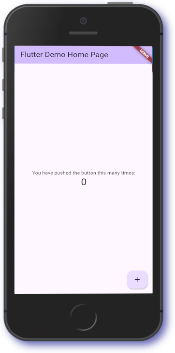 A mobile with the Flutter Demo Home Page displayed.