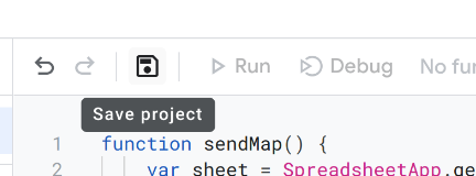 The Save project icon in the code editor menu bar