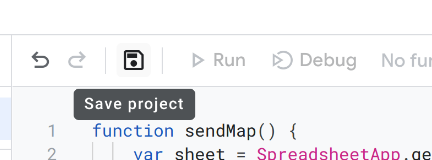 El ícono Guardar proyecto en la barra de menú del editor de código
