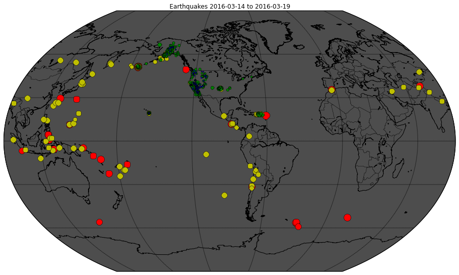 World map displaying earthquake indicators