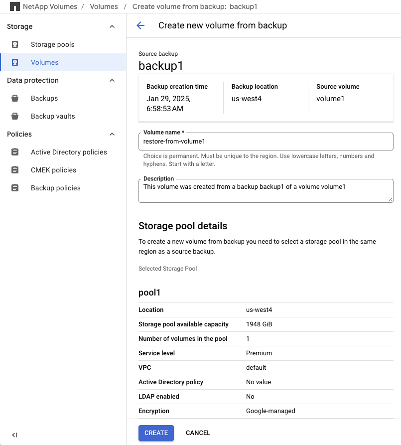 Create a new volume from a backup 2