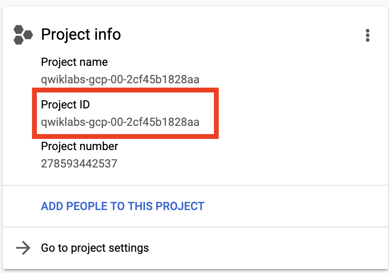 The Project ID highlighted in the Project info section