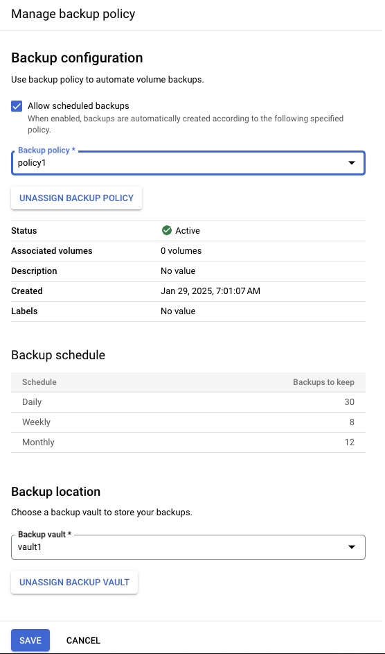 Attach a backup policy to a volume