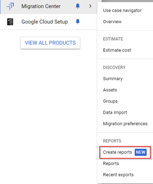 Create reports menu.