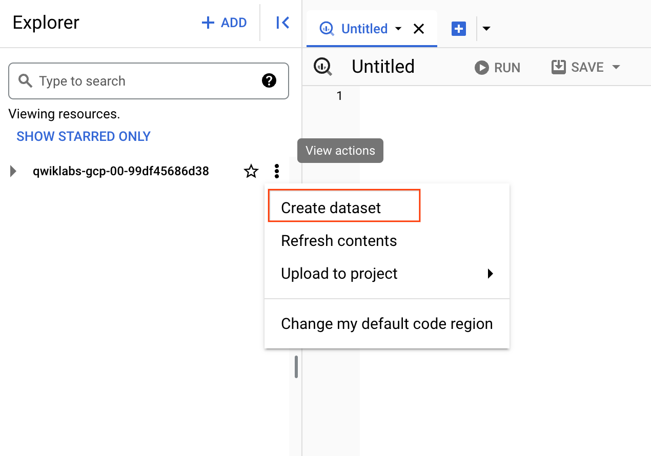 Opsi Create dataset