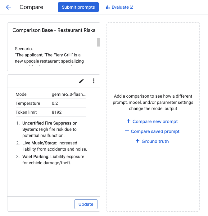 Compare prompts page overview