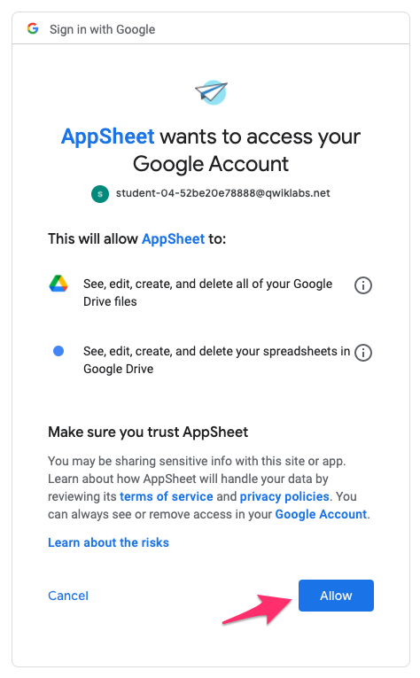 Sign in with Google - provide consent