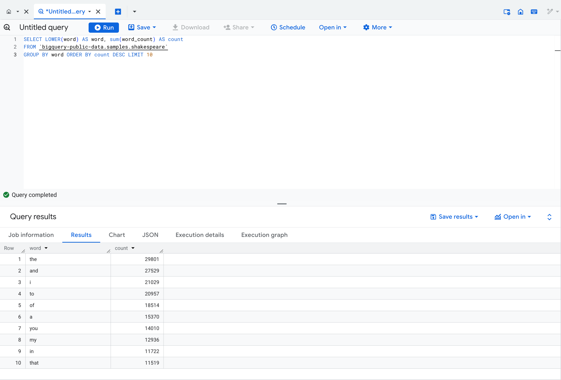 Query editor with Run button highlighted
