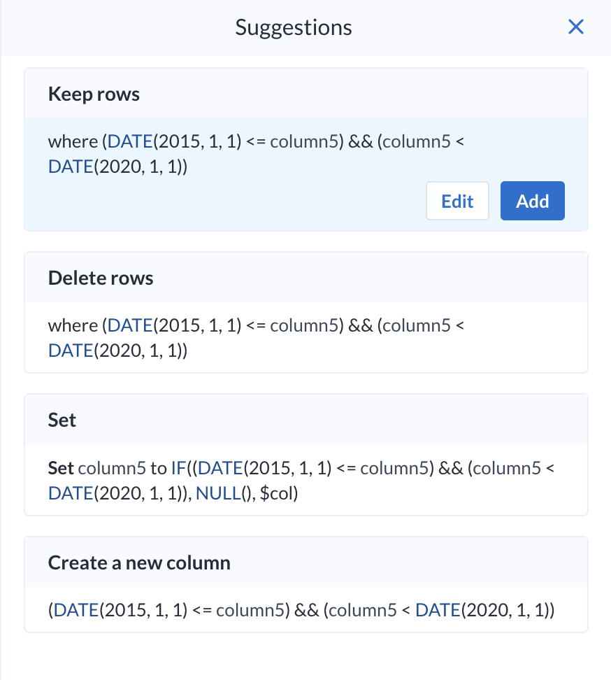  [Suggestions] パネル