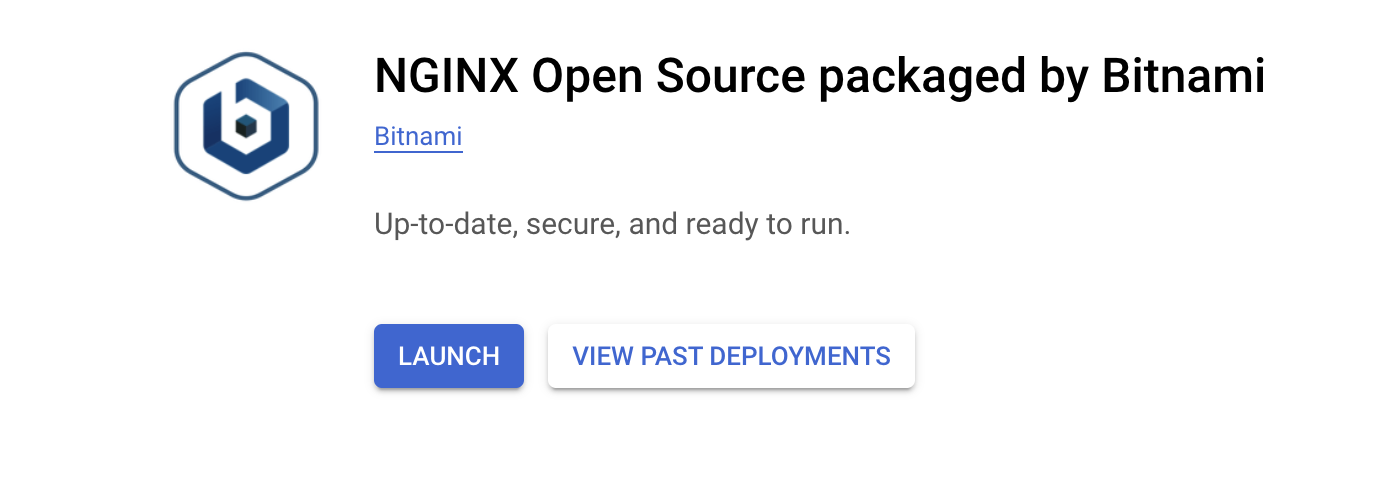 The NGINX Open Source packaged by Bitnami tile, which includes a Launch button.