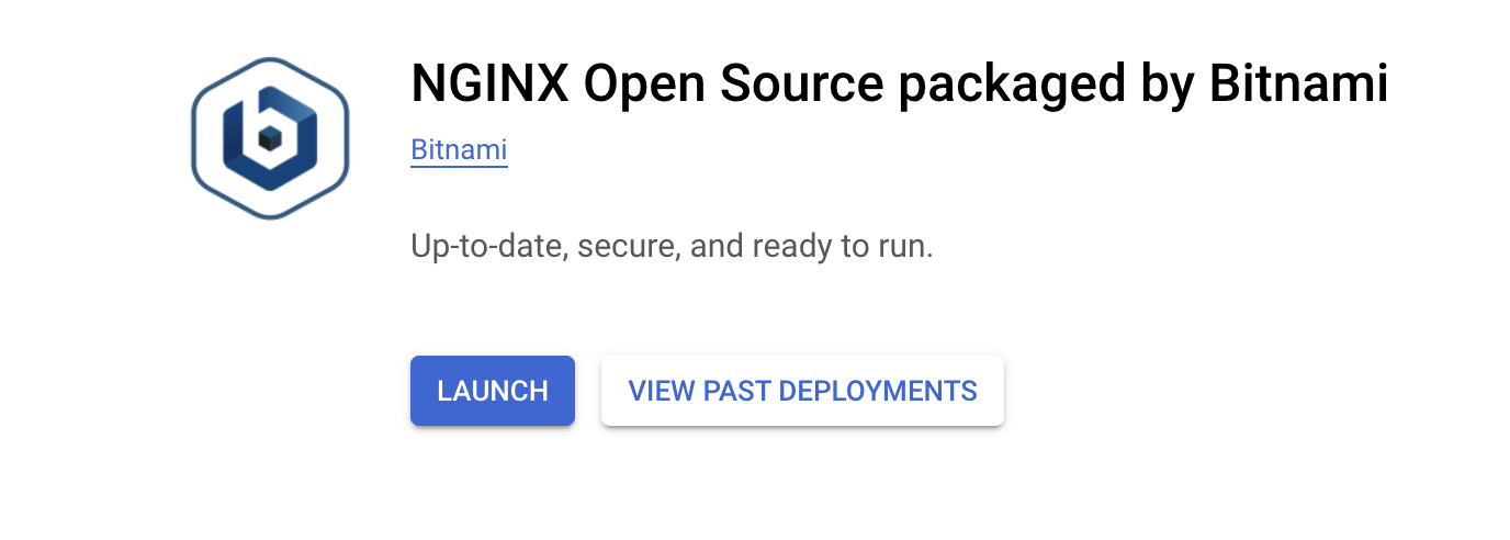 O bloco &quot;NGINX Open Source packaged by Bitnami&quot;, que inclui o botão &quot;Iniciar&quot;.