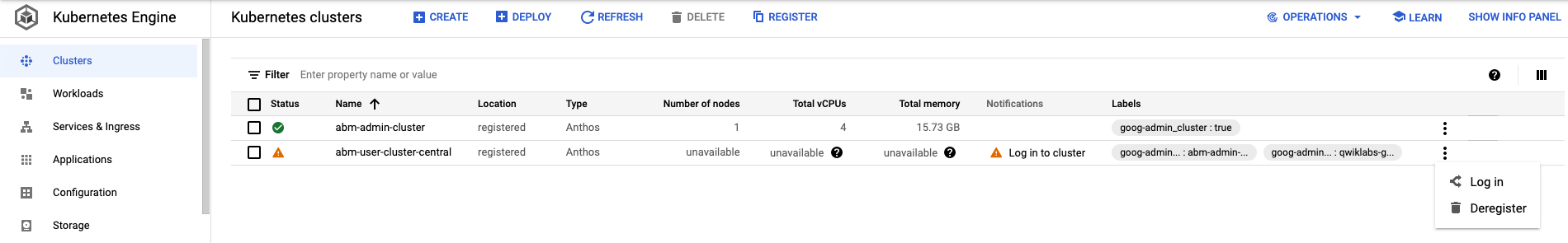 Log in menu option