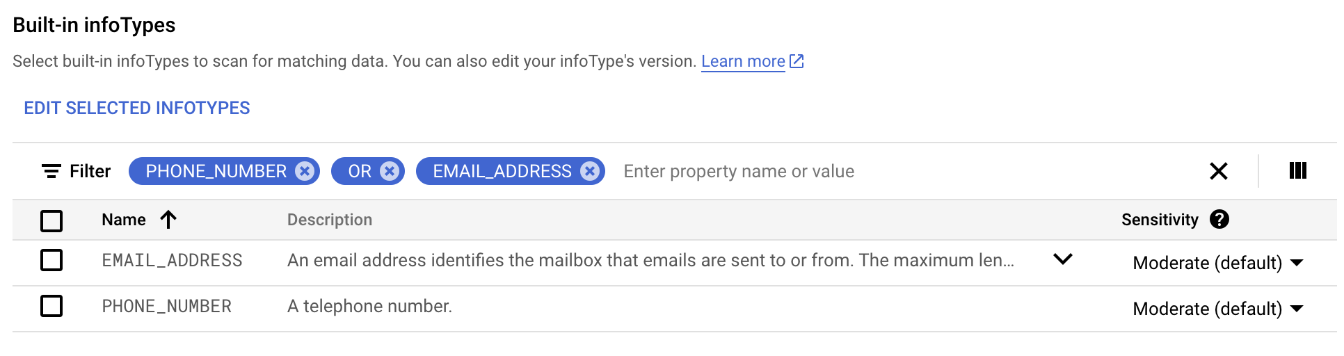 Built-in phone number or email filter