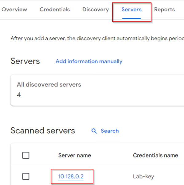 Servers tab.