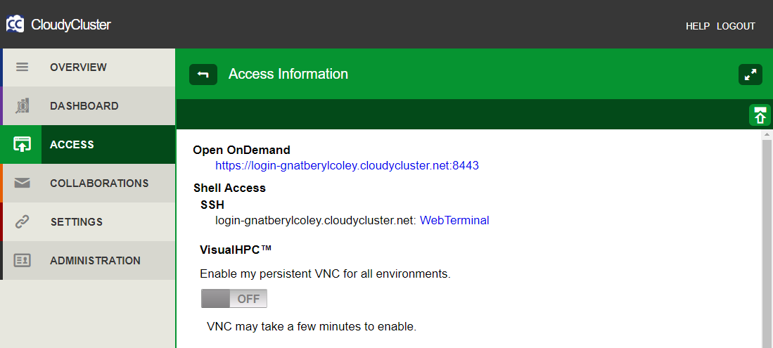 Access Information page