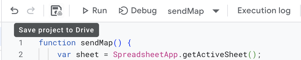 The Save project icon in the code editor menu bar