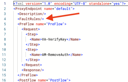 Empty FaultRules element in default.xml