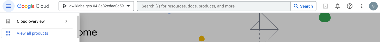 Menu de Cloud Console