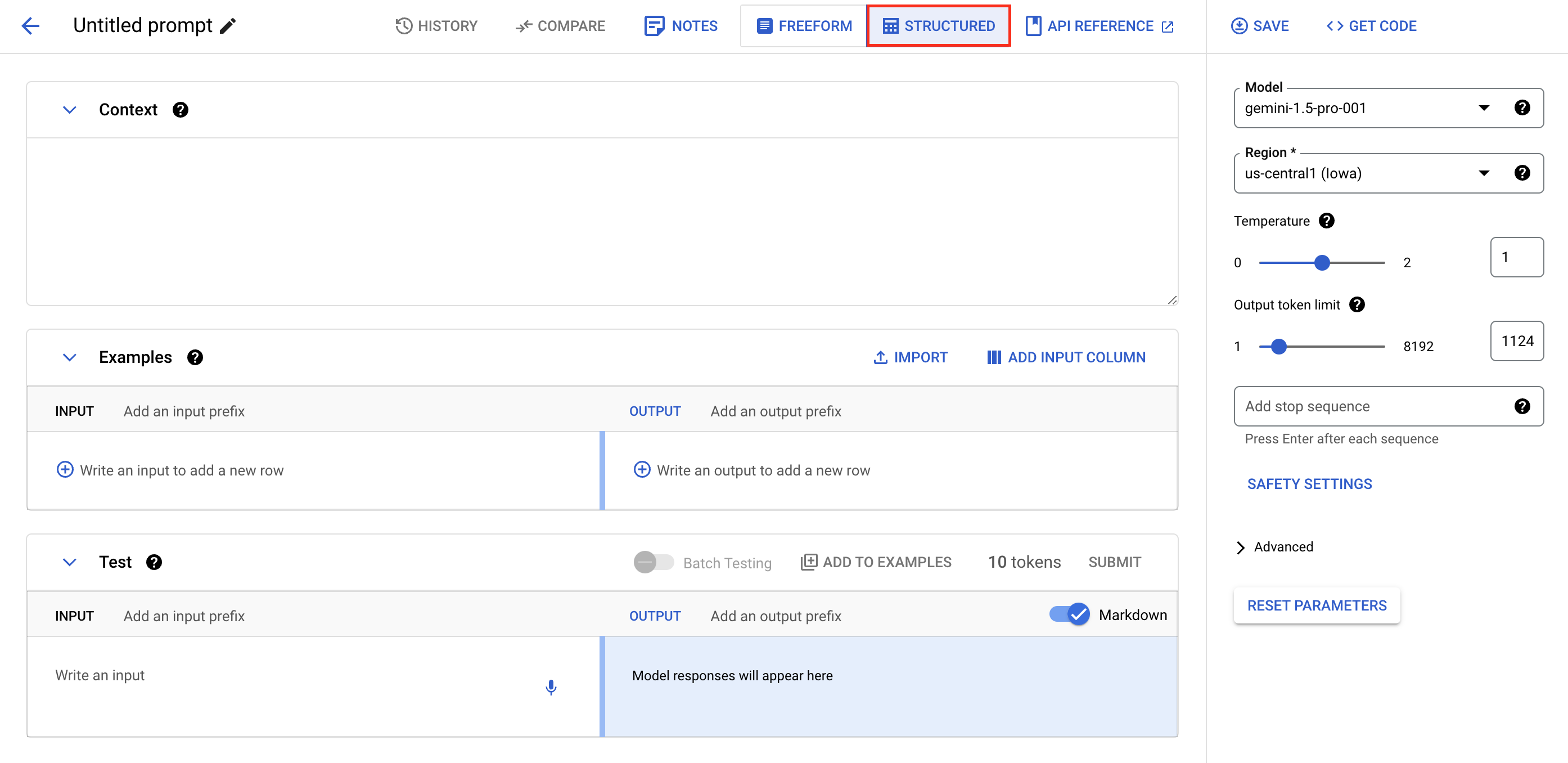 Structured prompt design page