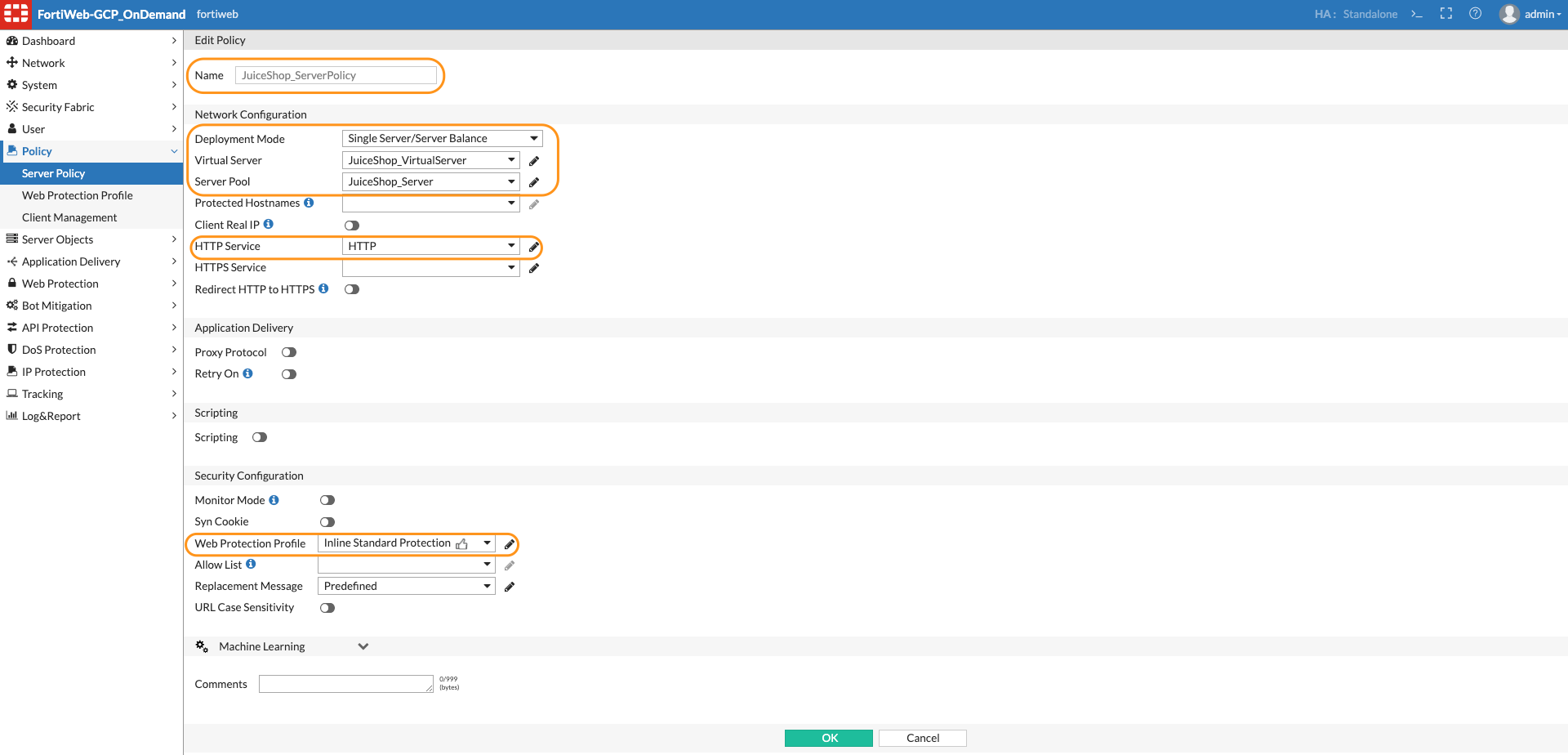 FortiWeb Policy Web Protection Profile