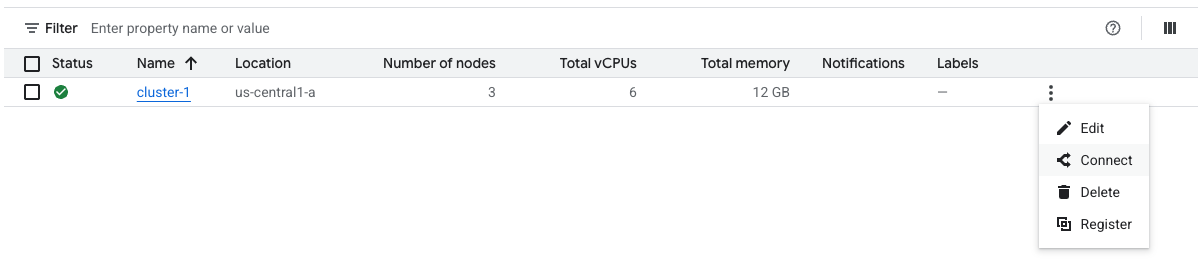 The Connect option selected in the expanded More actions menu