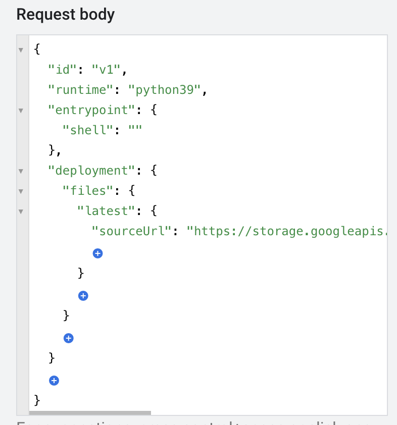 The method displayed in the Request body text field