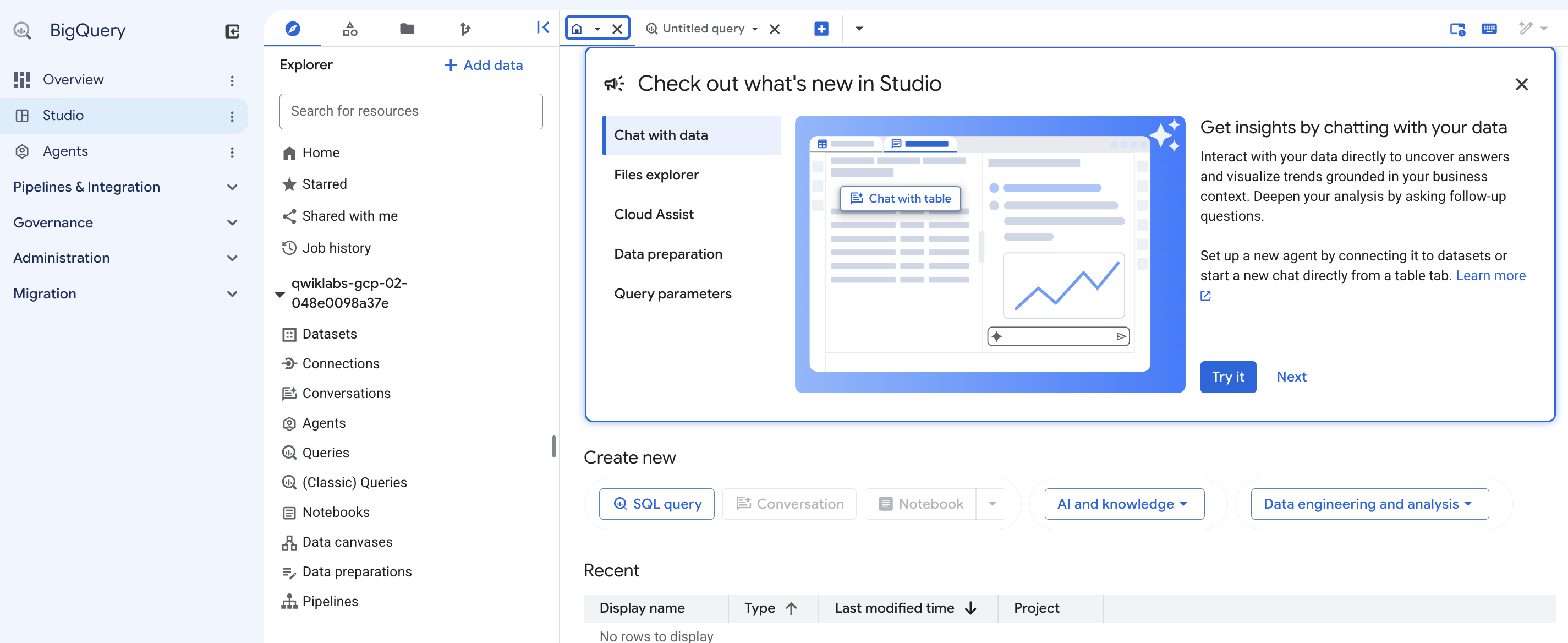 Explorer tabbed page within the BigQuery console