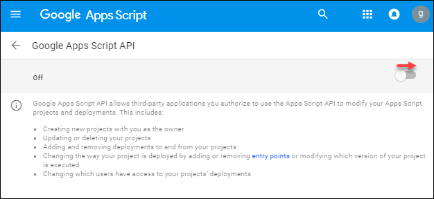 The Google Apps Script page