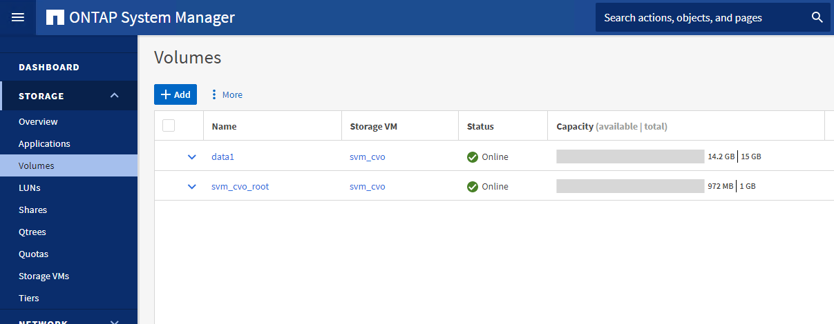 The Volumes page displaying the update