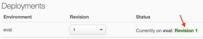 The Deployments page displaying Revision 1 colored in green, indicating that the proxy is deployed