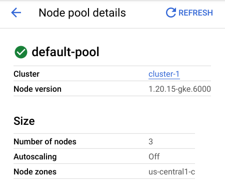 Node pool details dialog