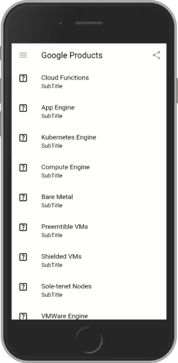 The Flutter interface displayed on a mobile phone screen