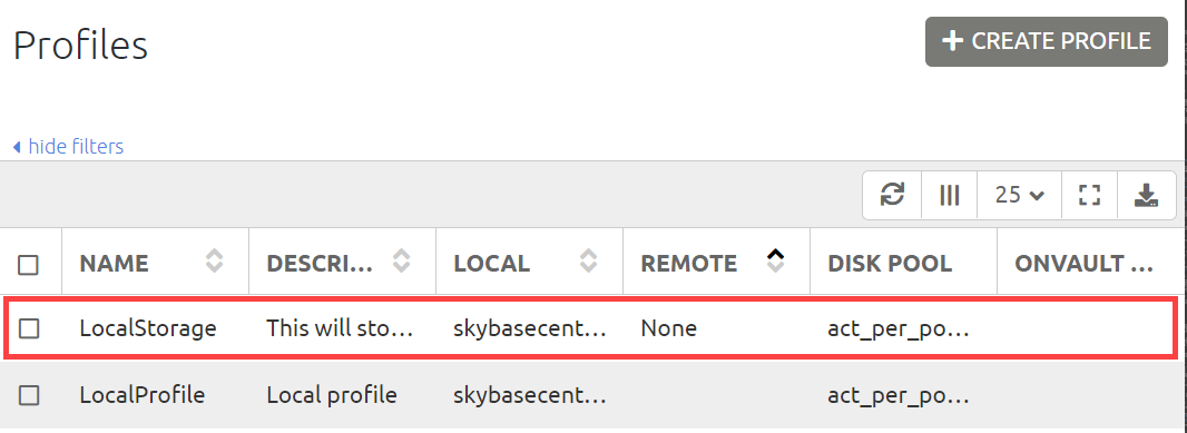 The highlighted LocalStorage profile along with its details.