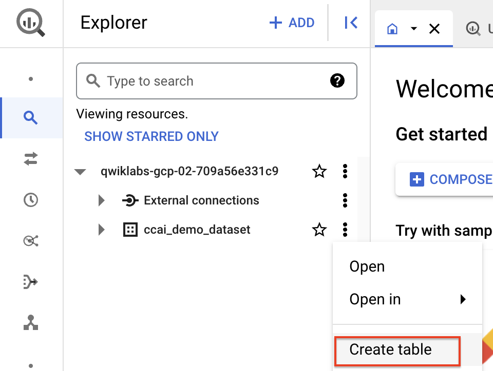BQ Create Table